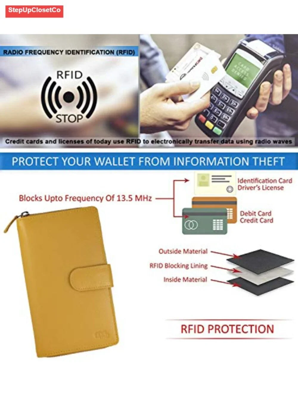 Genuine Leather RFID Blocking Checkbook Wallet Clutch for Women